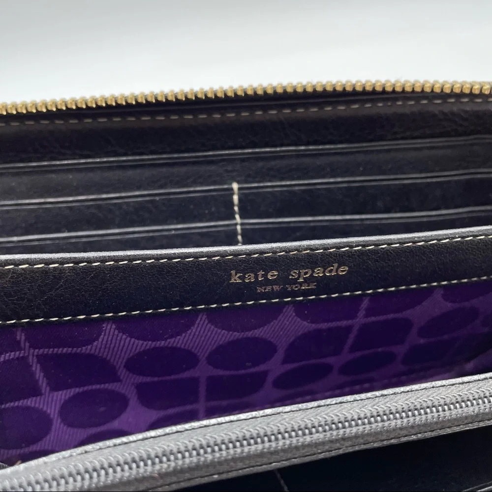 Kate Spade Classic Noel Neda Black Cream Canvas Zip Around Wallet - Picture 7 of 14